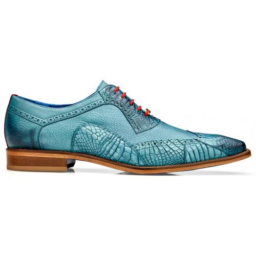 Belvedere Roberto Antique Aqua Genuine American Alligator  Calf Wingtip Oxford Shoes - 6