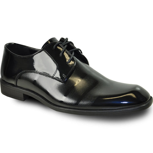 Bravo Mens Classic Patent Textured Tuxedo Oxford Lace Up Dress Shoe in Black