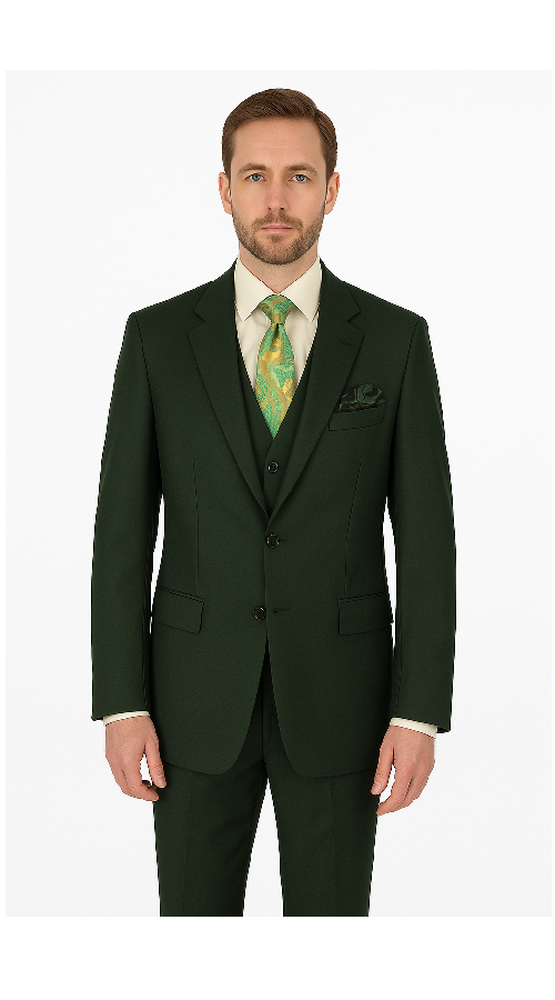 Rossi Man ELI RM117 â€“ Classic 3-Piece Menâ€™s Suit in Hunter Green - 38R