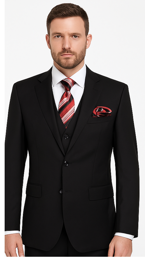 Black 3-Piece Suit for Men â€“ Rossi Man CYRUS RM101 with Classic Styling - 38R