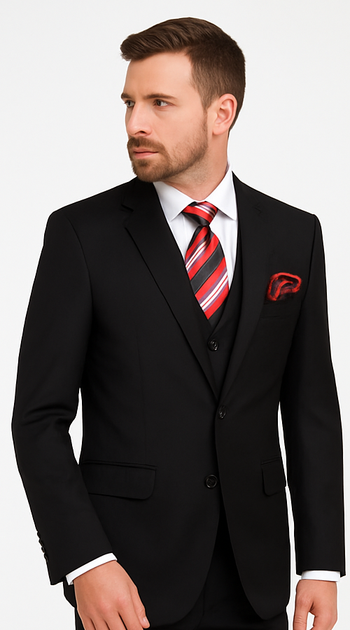 Black 3-Piece Suit for Men â€“ Rossi Man CYRUS RM101 with Classic Styling - 38R