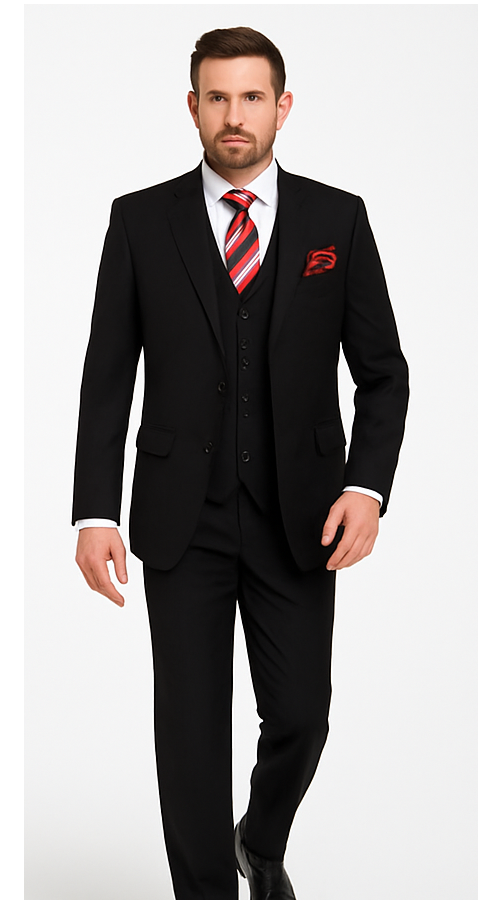 Black 3-Piece Suit for Men â€“ Rossi Man CYRUS RM101 with Classic Styling - 38R
