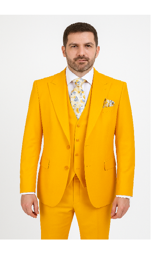 Rossi Man ELI RM103 – Modern Fit 3-Piece Men’s Suit in Bold Yellow - 38R