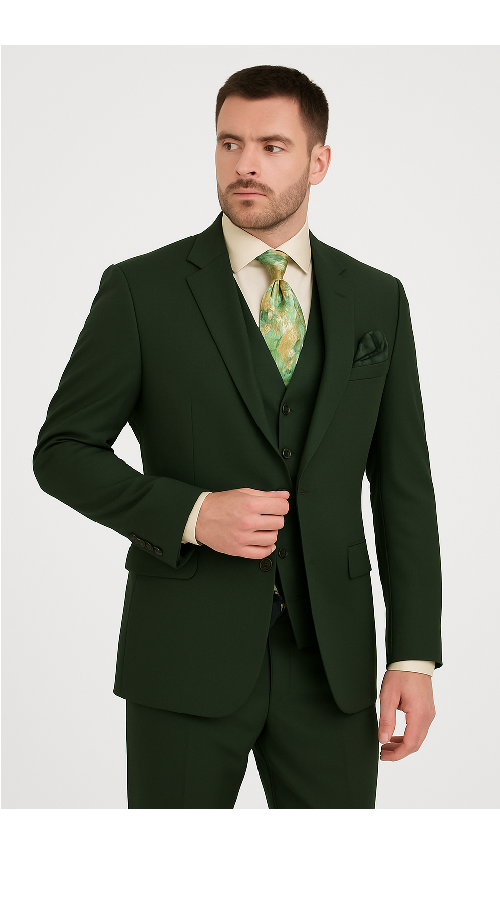 Rossi Man ELI RM117 â€“ Classic 3-Piece Menâ€™s Suit in Hunter Green - 38R