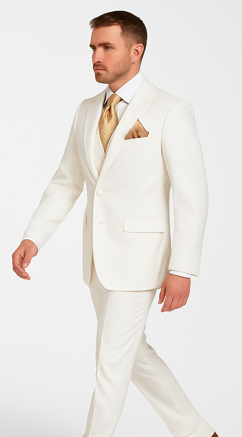 Tailored Men’s Suit in Winter White – Rossi Man ELI RM202 Formal 3-Piece Set - 38R
