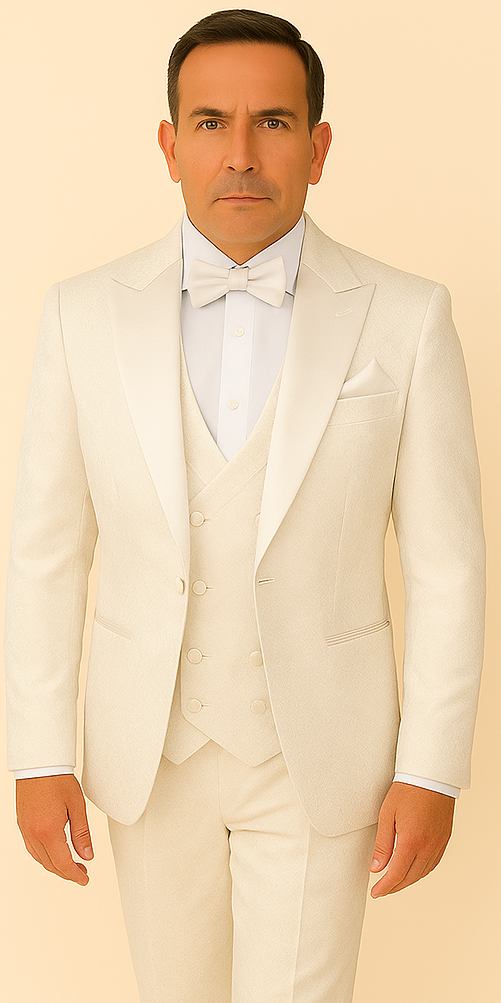Rossi Man FORD RM1911 â€“ Slim Fit White 3-Piece Suit for Men | Elegant Modern Formalwear