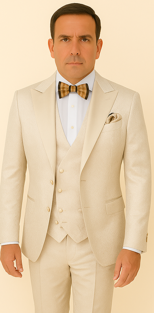 Rossi Man FORD RM1913 – Slim Fit 3-Piece Suit for Men in Off-White | Classic Style for Formal Occasions - XS