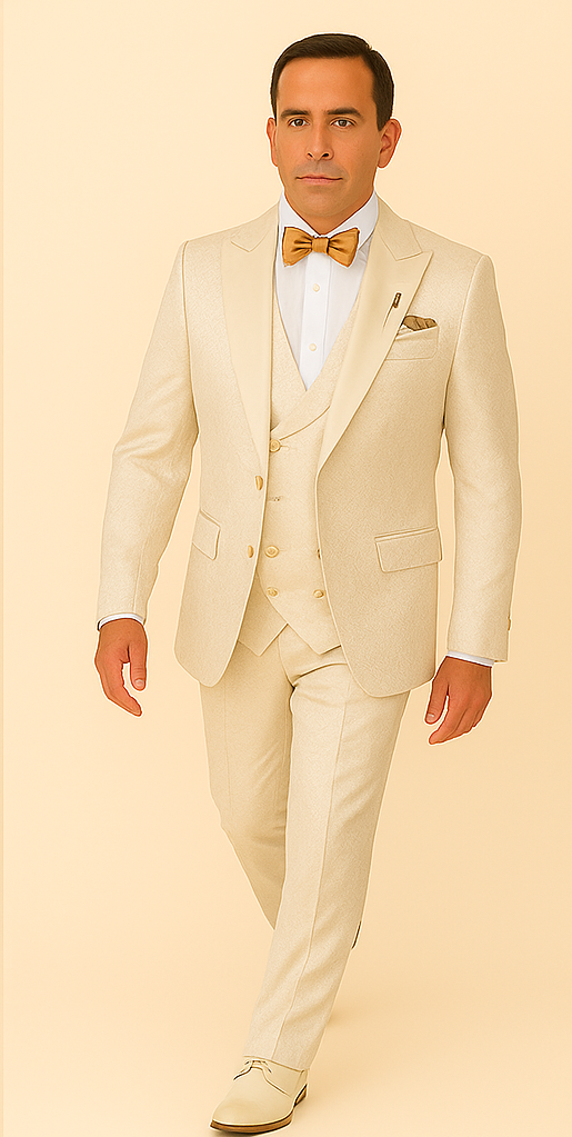 Rossi Man FORD RM1913 – Slim Fit 3-Piece Suit for Men in Off-White | Classic Style for Formal Occasions - XS