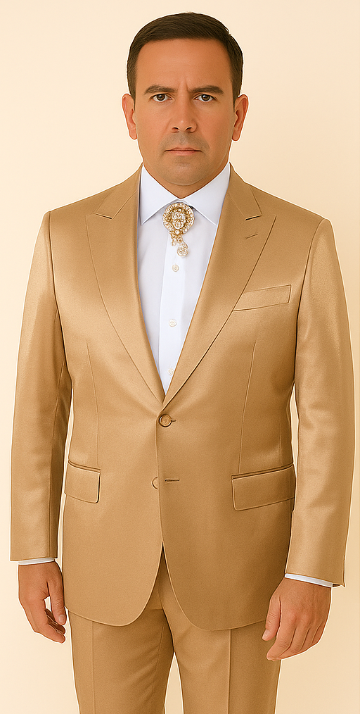 Rossi Man LEO RM1605 Men's Gold Slim Fit 3-Piece Suit | Elegant Modern Formalwear - XS