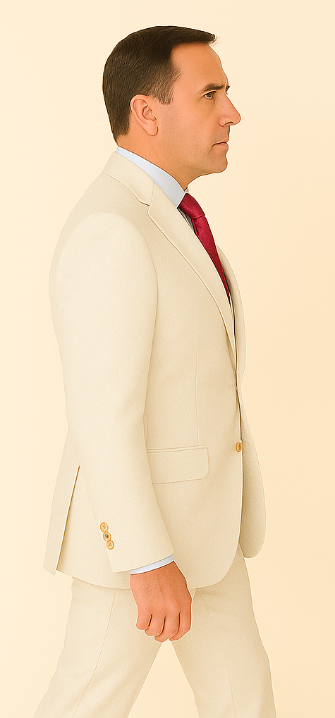 Rossi Man Slim Fit 3-Piece White Suit – Peak Lapel, Double-Breasted Vest & Flat Front Pants - 34R