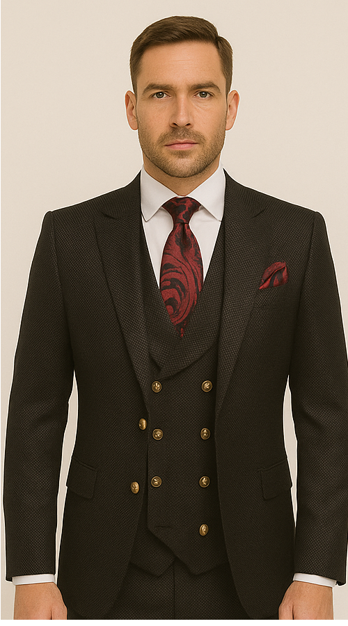 Mens Formal 3-Piece Suit Rossi Man Bond Slim Fit in Black | RM1751