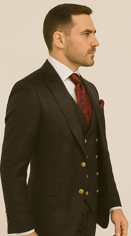 Mens Formal 3-Piece Suit Rossi Man Bond Slim Fit in Black | RM1751