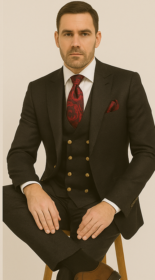 Mens Formal 3-Piece Suit Rossi Man Bond Slim Fit in Black | RM1751 - 34R