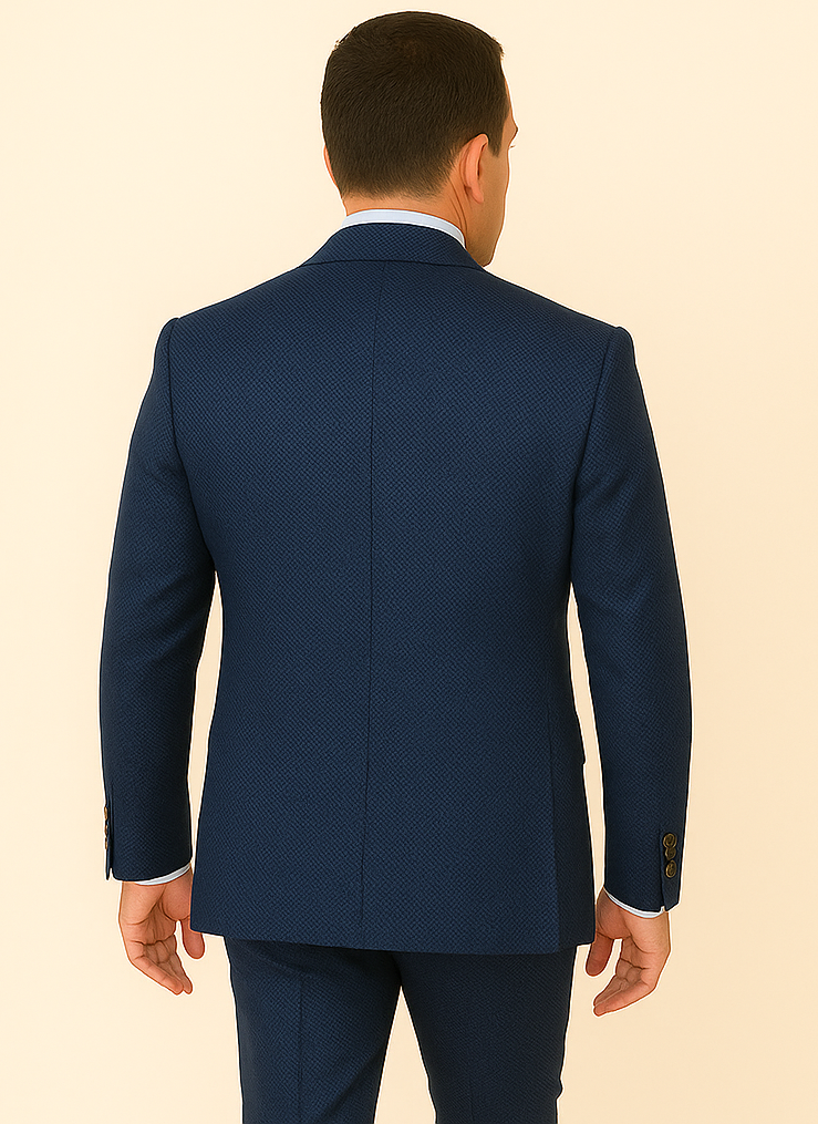 Rossi Man BOND RM1752 Slim Fit 3-Piece Navy Suit – 1-Button Peak Lapel, Double-Breasted Vest & Flat Front Pants - 34R
