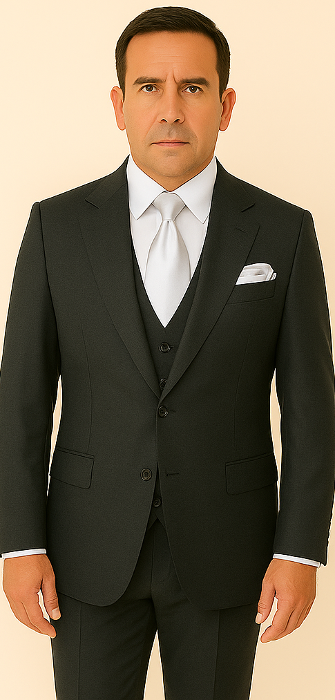 Rossi Man BOND RM1779 Slim Fit 3-Piece Black Suit – Tailored Formalwear for Men - 34R