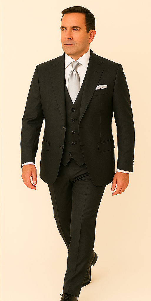 Rossi Man BOND RM1779 Slim Fit 3-Piece Black Suit – Tailored Formalwear for Men - 34R