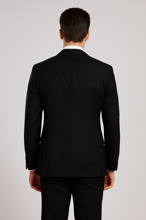 Mens Modern Formal Suit Rossi Man Max 3-Piece Slim Fit in Solid Black | RM1101