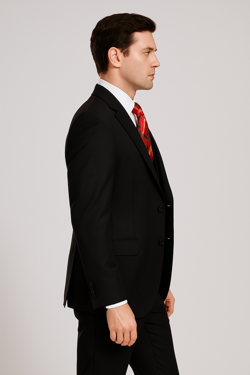Mens Modern Formal Suit Rossi Man Max 3-Piece Slim Fit in Solid Black | RM1101