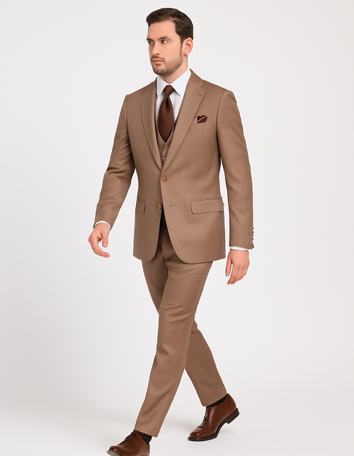 Mens Modern Formal Suit Rossi Man Max Slim Fit 3-Piece in Solid Mocha | RM1172