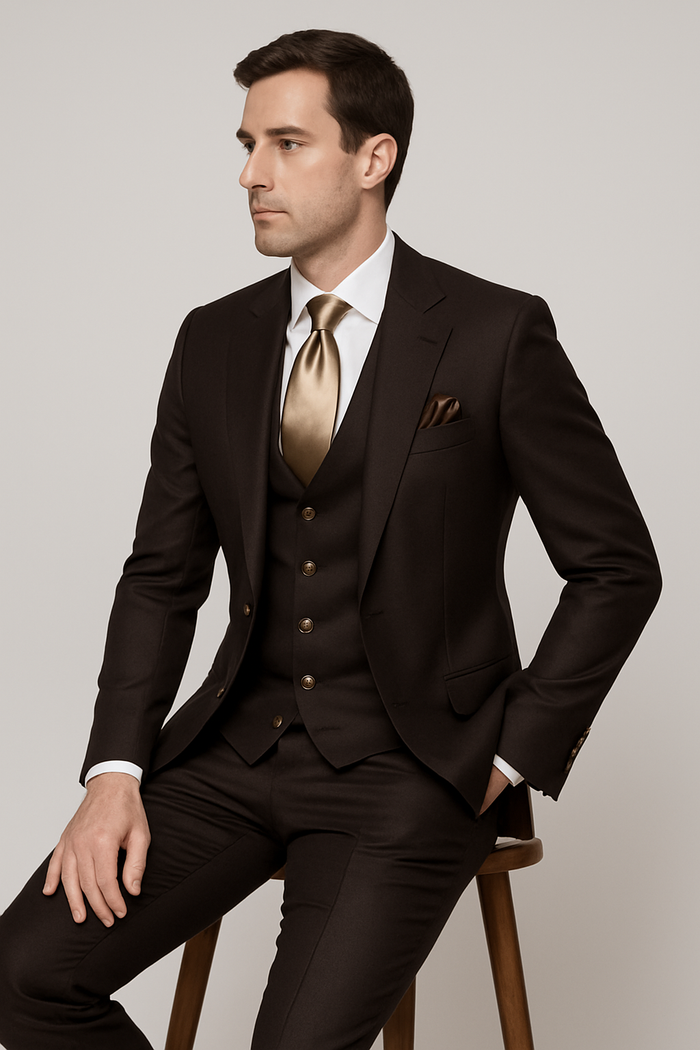 Chocolate Brown Slim Fit Suit â€“ Rossi Man Max 3-Piece Formal Set