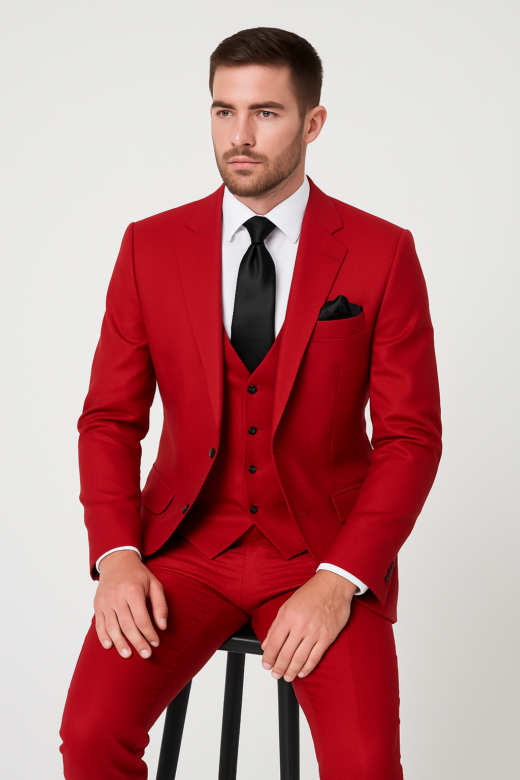Rossi Man Max Slim Fit Formal Suit – 3-Piece Set in Bold Solid Red | RM1191 - 34R