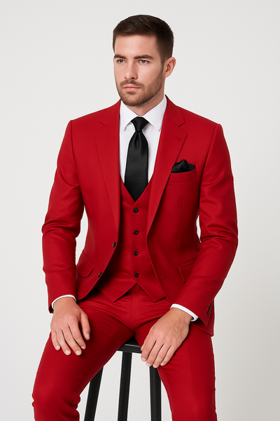 Rossi Man Max Slim Fit Formal Suit â€“ 3-Piece Set in Bold Solid Red | RM1191