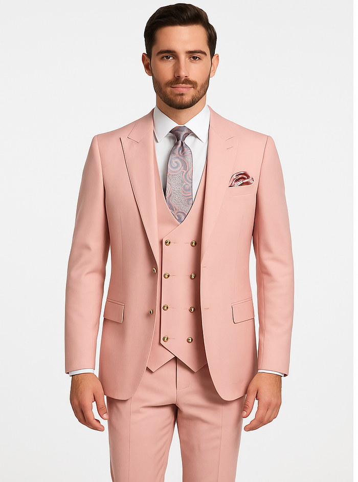 Rossi Man MAX RM1203 Slim Fit 3-Piece Suit â€“ Stylish Solid Pink Formalwear for Men