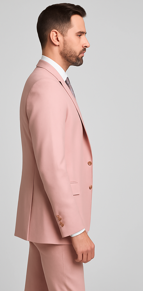 Rossi Man MAX RM1203 Slim Fit 3-Piece Suit – Stylish Solid Pink Formalwear for Men - 34R