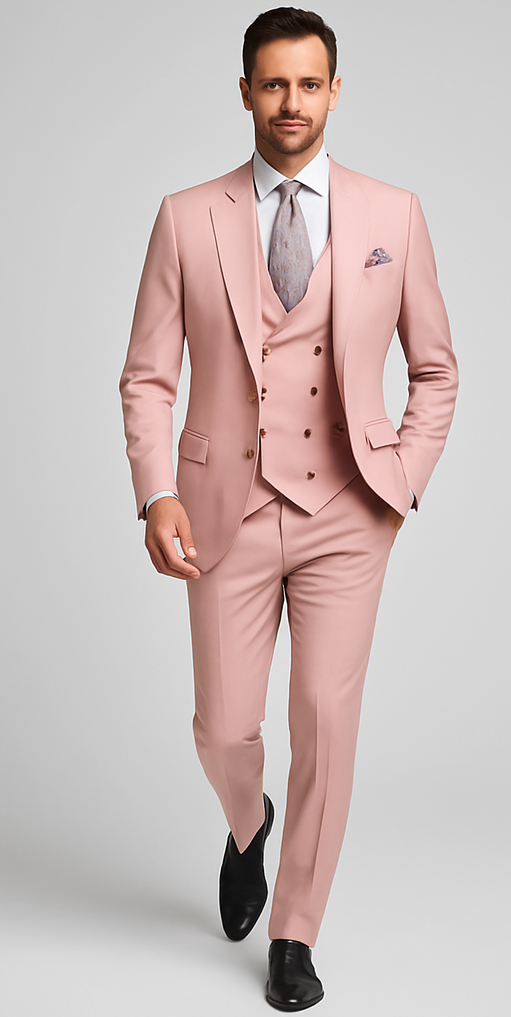 Rossi Man MAX RM1203 Slim Fit 3-Piece Suit – Stylish Solid Pink Formalwear for Men - 34R