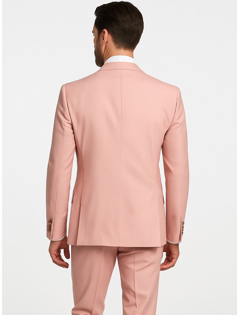 Rossi Man MAX RM1203 Slim Fit 3-Piece Suit – Stylish Solid Pink Formalwear for Men - 34R