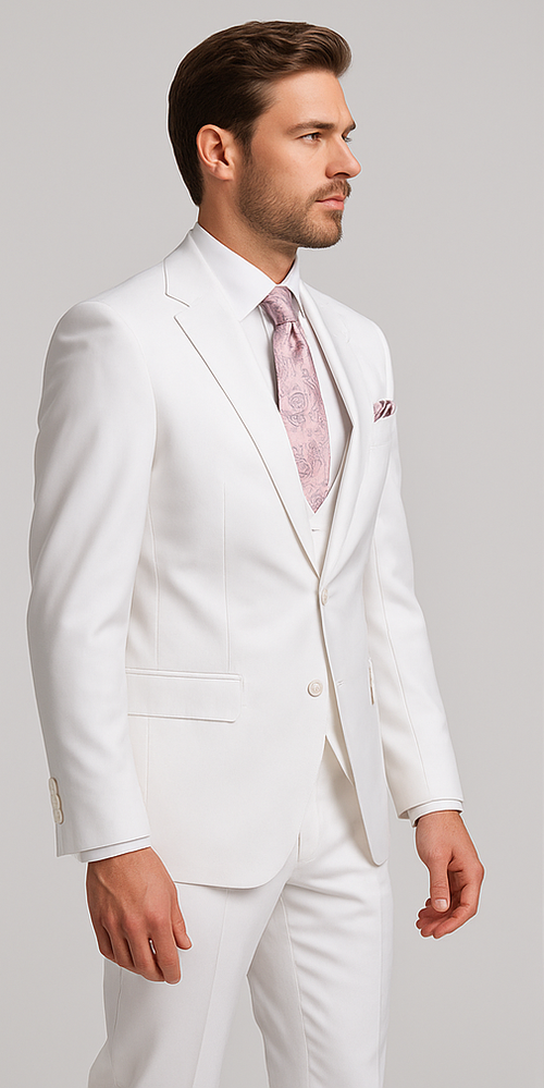 Rossi Man MAX RM1374 Slim Fit 3-Piece Suit â€“ Elegant Solid White Formalwear for Men