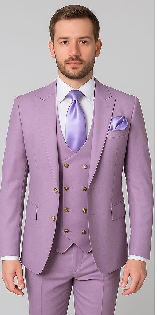 Rossi Man MAX RM1378 Slim Fit 3-Piece Suit – Sophisticated Solid Lavender Suit for Men - 34R