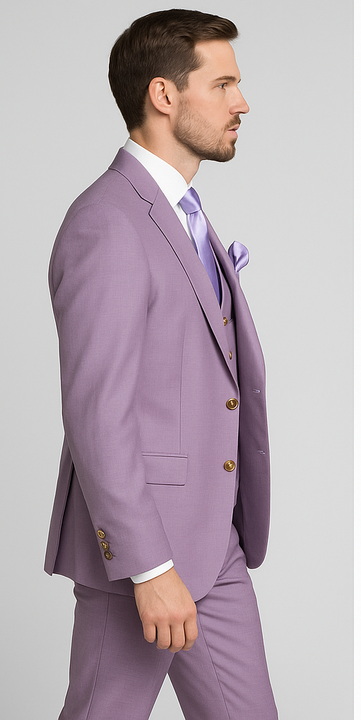 Rossi Man MAX RM1378 Slim Fit 3-Piece Suit – Sophisticated Solid Lavender Suit for Men - 34R