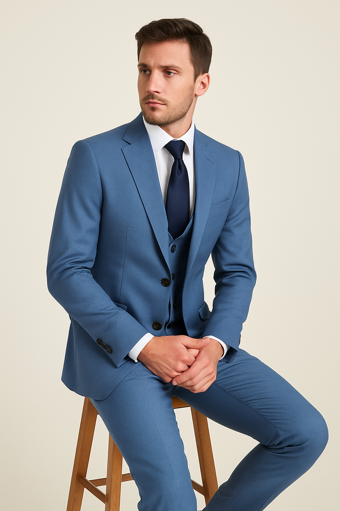 Rossi Man MAX RM1387 Slim Fit 3-Piece Suit â€“ Stylish Solid Blue Formalwear for Men