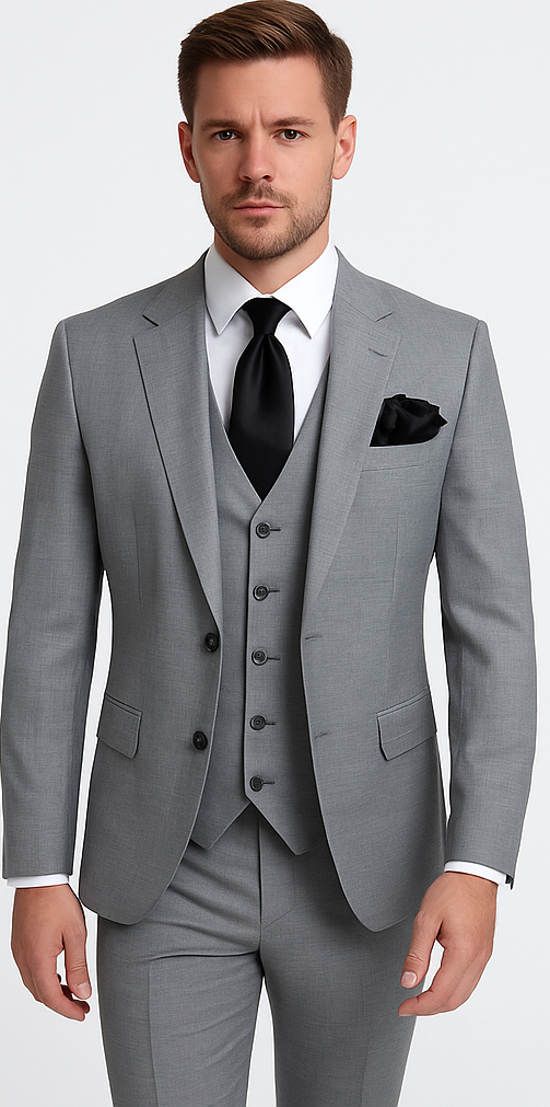 Rossi Man MAX RM1389 Slim Fit 3-Piece Suit – Elegant Solid Grey Formalwear for Men - 34R
