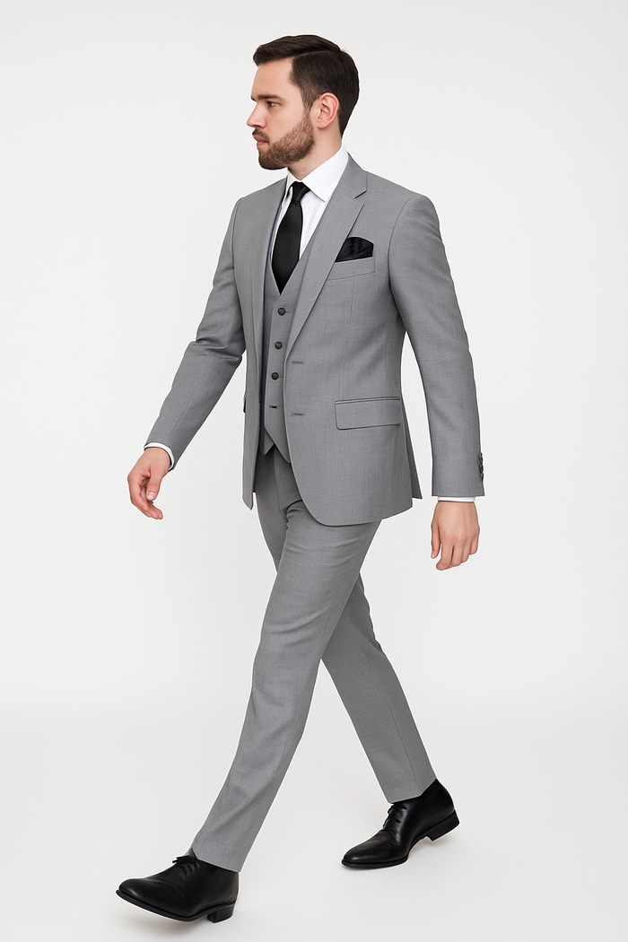 Rossi Man MAX RM1389 Slim Fit 3-Piece Suit â€“ Elegant Solid Grey Formalwear for Men