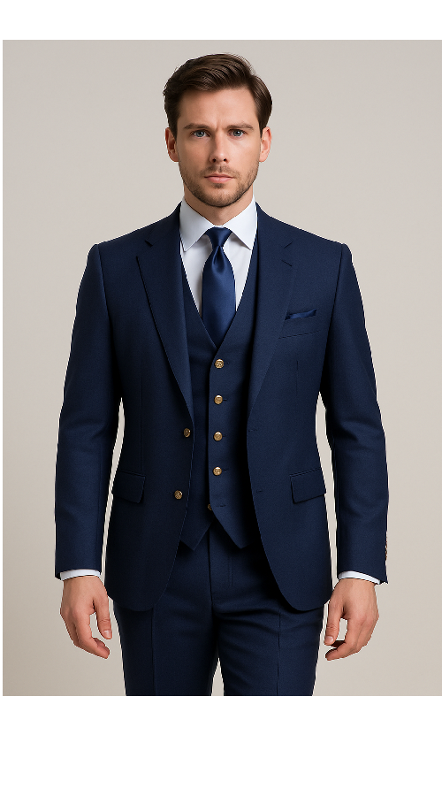 Modern 3-Piece Suit for Men â€“ Rossi Man Max Tailored Slim Fit in Solid Navy | RM1393