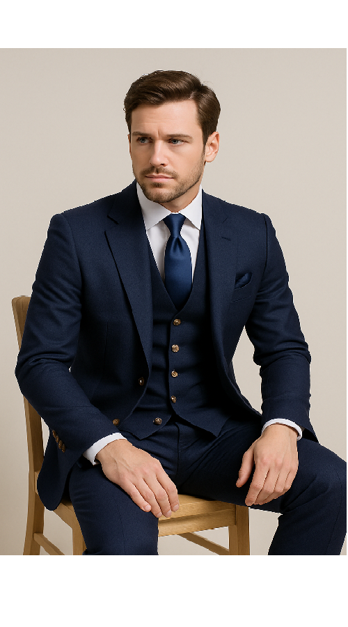Modern 3-Piece Suit for Men â€“ Rossi Man Max Tailored Slim Fit in Solid Navy | RM1393