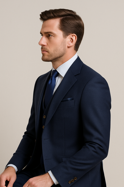 Modern 3-Piece Suit for Men â€“ Rossi Man Max Tailored Slim Fit in Solid Navy | RM1393