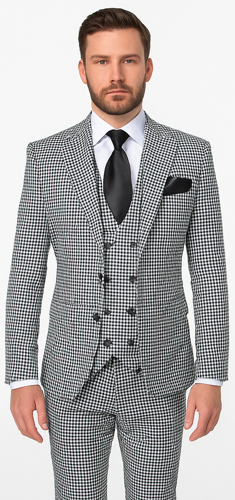 Rossi Man MAX RM1710 Slim Fit 3-Piece Suit – Modern Black and White Suit for Men - 34R