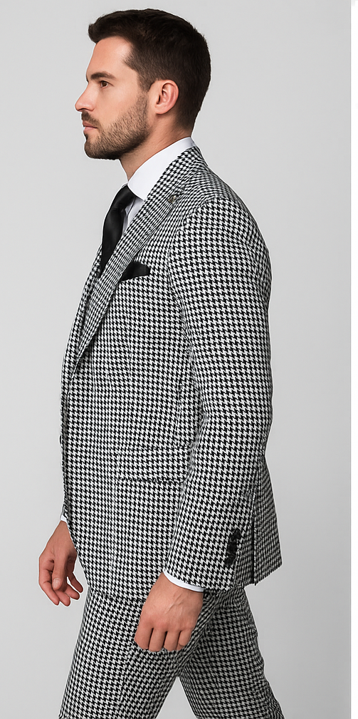 Rossi Man MAX RM1710 Slim Fit 3-Piece Suit – Modern Black and White Suit for Men - 34R