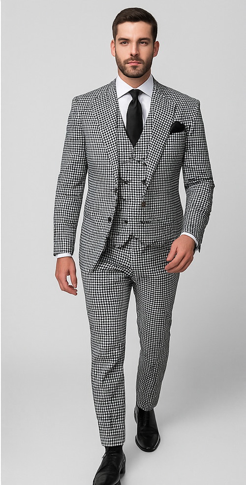 Rossi Man MAX RM1710 Slim Fit 3-Piece Suit â€“ Modern Black and White Suit for Men