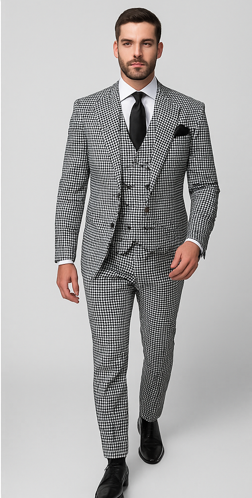Rossi Man MAX RM1710 Slim Fit 3-Piece Suit â€“ Modern Black and White Suit for Men