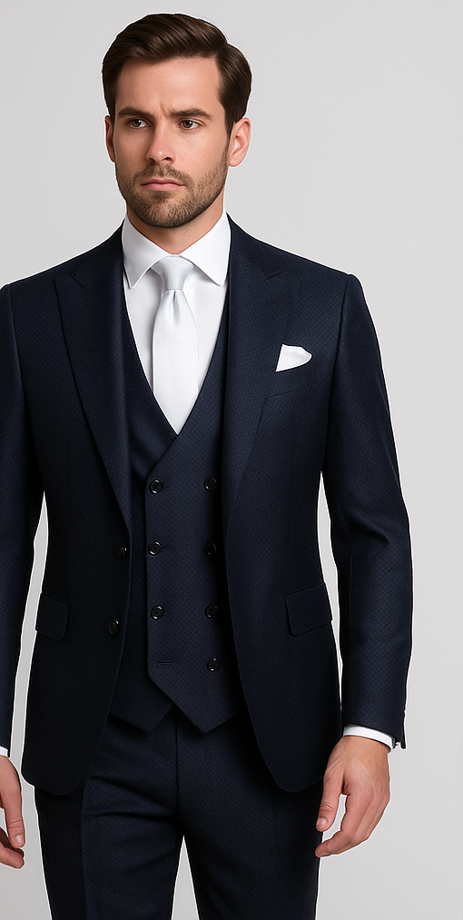 Rossi Man MAX RM1711 Slim Fit 3-Piece Suit – Stylish Navy Formalwear for Men - 34R