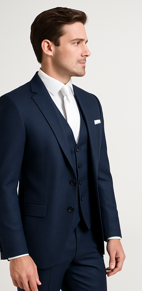 Rossi Man MAX RM1711 Slim Fit 3-Piece Suit – Stylish Navy Formalwear for Men - 34R