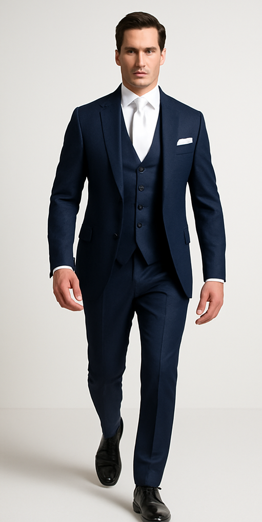Rossi Man MAX RM1711 Slim Fit 3-Piece Suit – Stylish Navy Formalwear for Men - 34R