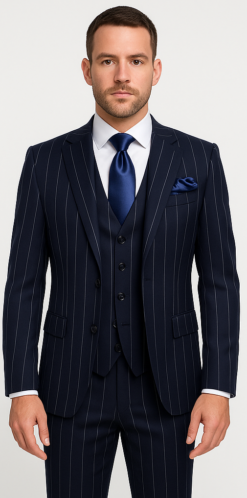 Rossi Man MAX RM1725 Slim Fit 3-Piece Suit – Modern & Stylish Navy Suit for Men - 34R