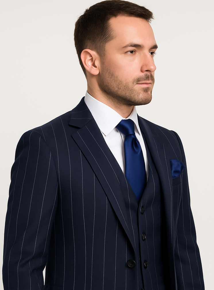 Rossi Man MAX RM1725 Slim Fit 3-Piece Suit – Modern & Stylish Navy Suit for Men - 34R
