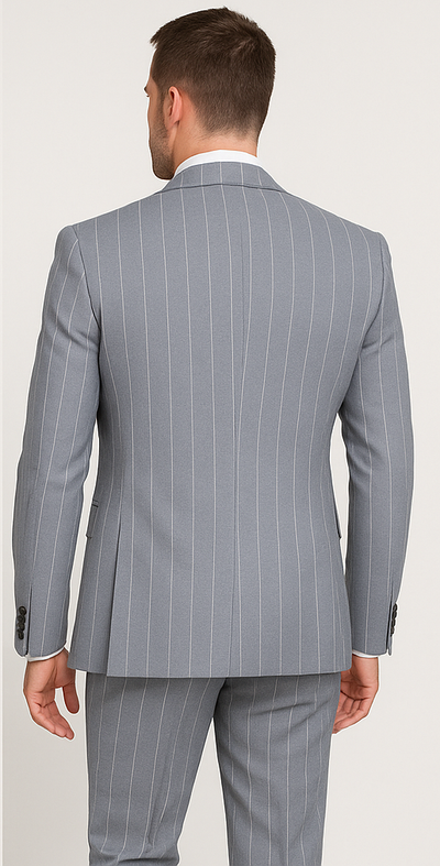 Rossi Man MAX RM1726 Slim Fit 3-Piece Suit â€“ Elegant Grey Pinstripe Formal Suit for Men