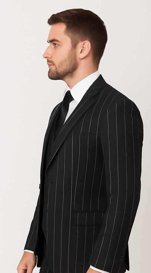 Rossi Man Max RM1728 Slim Fit 3-Piece Mens Suit in Black Stripe